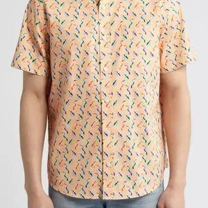 JOHNSTON & MURPHY Toucan Print Men's Peach Short-Sleeve Button Down Shirt Sz XL